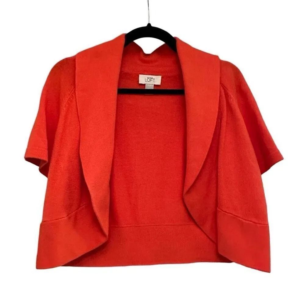 Loft coral orange short sleeve shrug sweater- size s